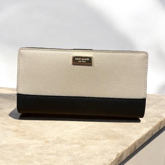kate spade Handbags - Kate Spade Clutch Wallet Black Cream Saffiano Leather Large Bifold Color Block